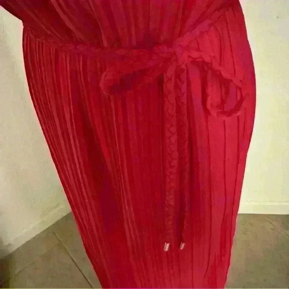 Tahari Arthur S. Levine Designer Pleated Midi Dress with Corded Rope Belt Sz M - Picture 7 of 10